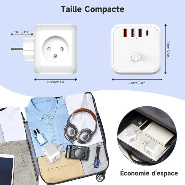 7-in-1 Steckdosenadapter – 3x EU-Steckdose, 3x USB-A, 1x USB-C, 4000W, CE-zertifiziert