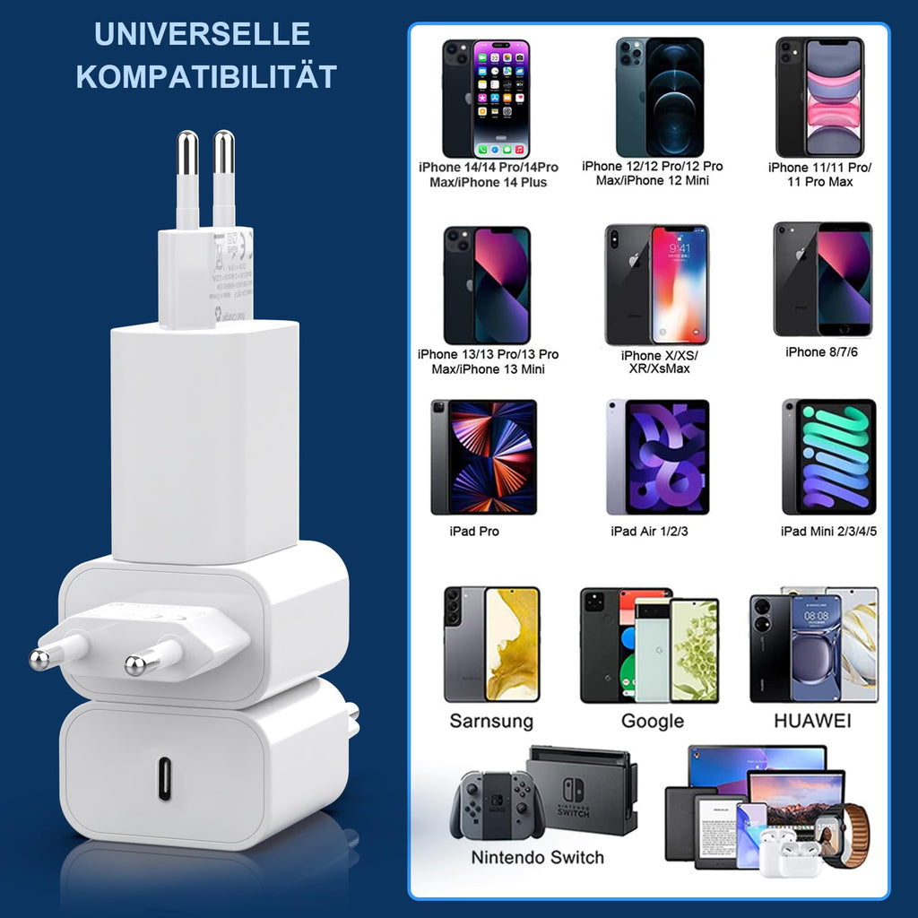 USB-C Ladegerät mit 4-in-1 Datenkabel – Schnellladen für alle Geräte