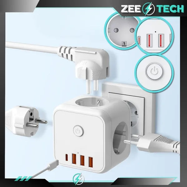 7-in-1 Steckdosenadapter – 3x EU-Steckdose, 3x USB-A, 1x USB-C, 4000W, CE-zertifiziert