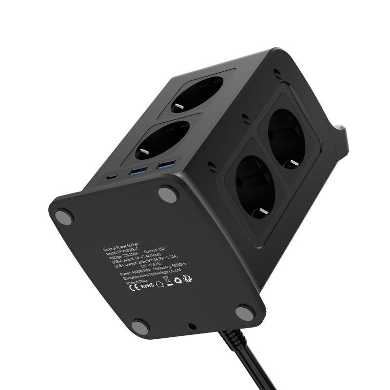 Steckdosen-Set Schwarz – Mehrfachsteckdose im modernen Design