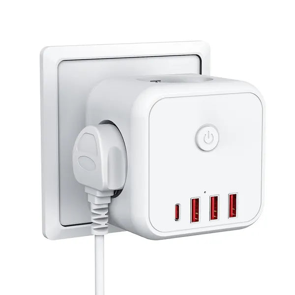 7-in-1 Steckdosenadapter – 3x EU-Steckdose, 3x USB-A, 1x USB-C, 4000W, CE-zertifiziert