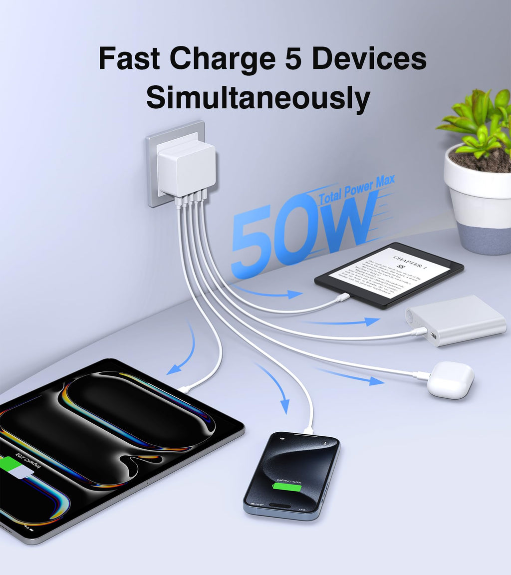 4-Port USB Ladekopf – Schnellladegerät für iPhone & Samsung | 2C + 2A