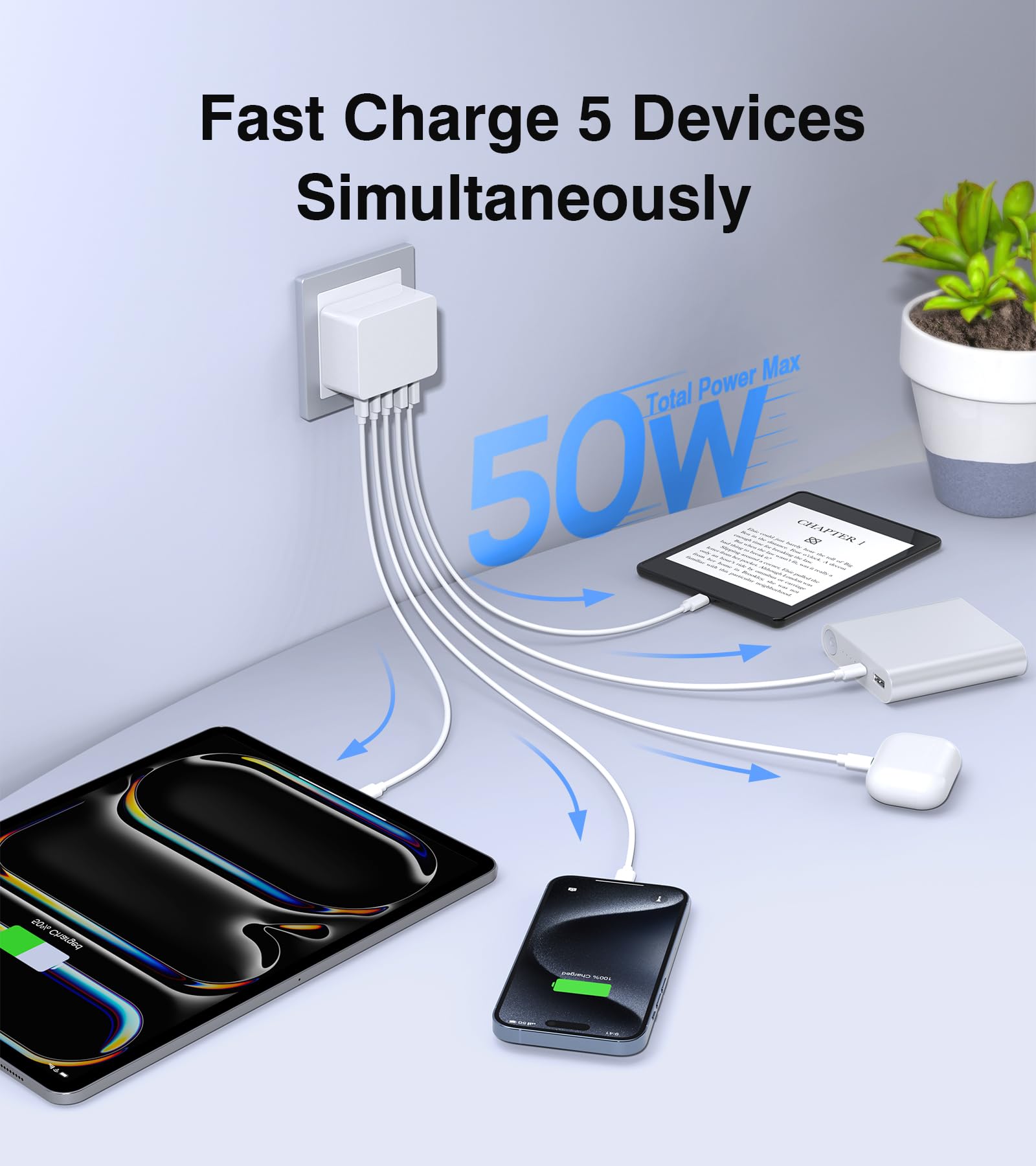 4-Port USB Ladekopf – Schnellladegerät für iPhone & Samsung | 2C + 2A