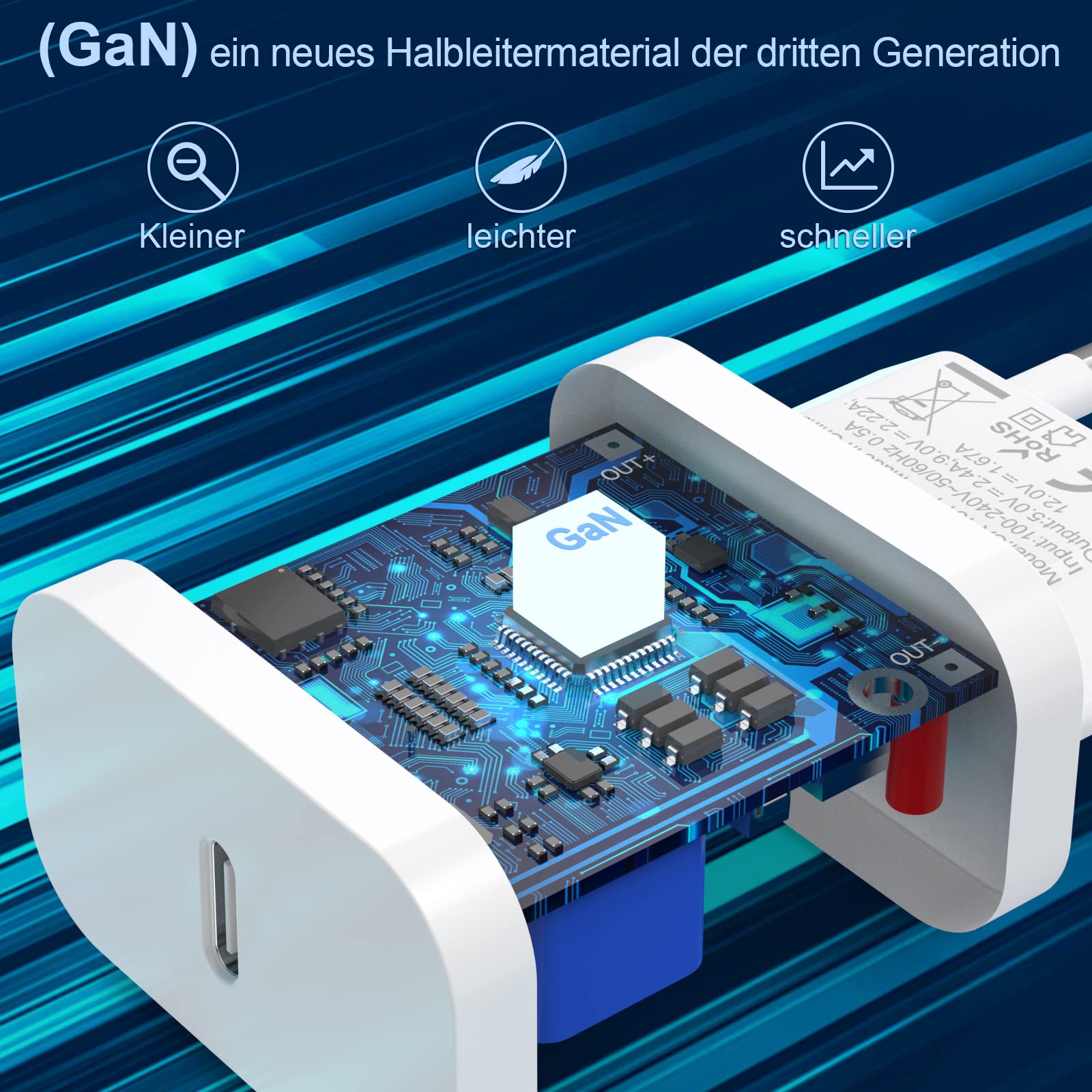 USB-C Ladegerät mit 4-in-1 Datenkabel – Schnellladen für alle Geräte