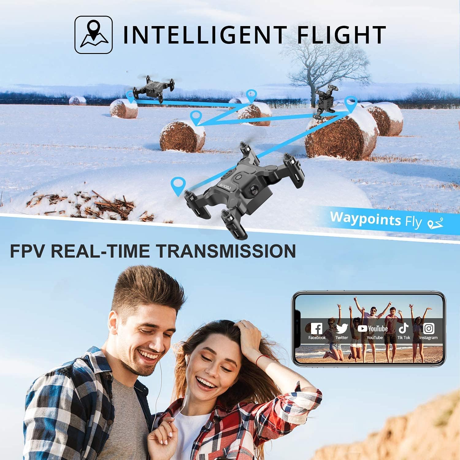 Mini Drohne mit 720P HD Kamera – WiFi FPV, App-Steuerung & faltbare Arme